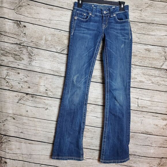Miss Me Boot Cut Jeans Size 26  Low Rise Embellished Pocket - Picture 1 of 9